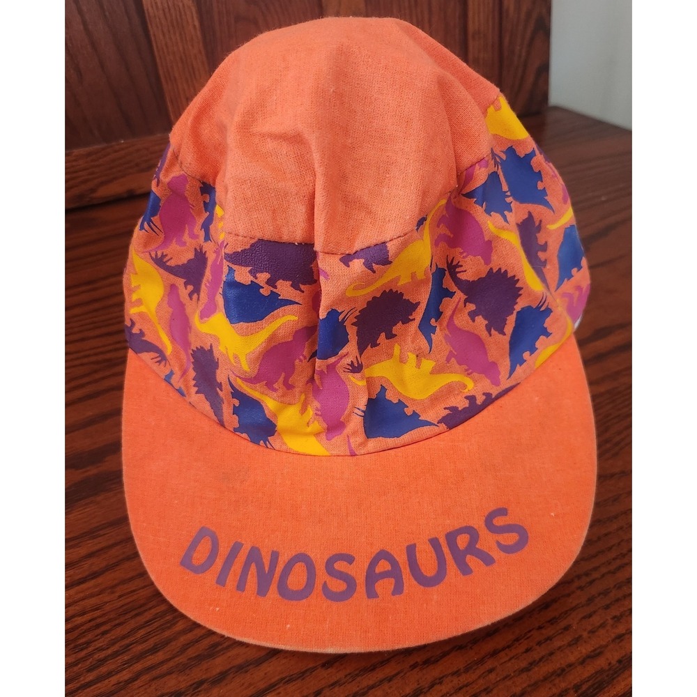 Vintage 90s Kids Hat Orange Purple Yellow Dinosaurs Made In USA Infants Street